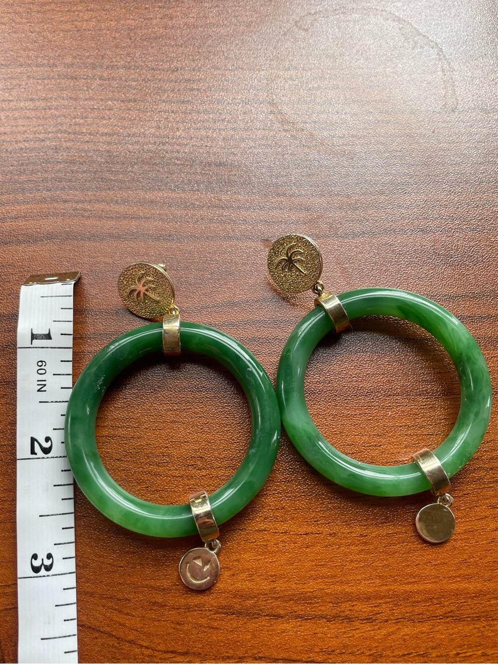 Unique jade hoop earrings with gold detail